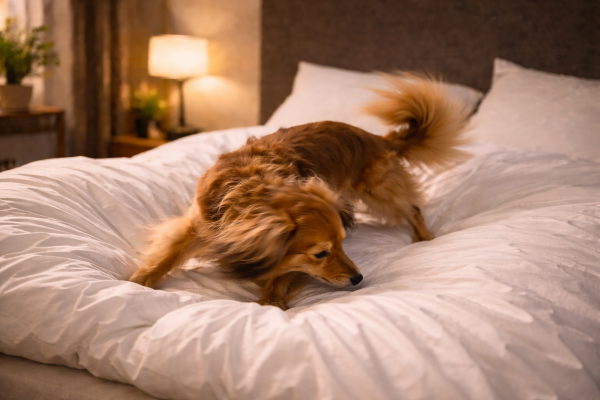 Proč se pes točí na posteli?